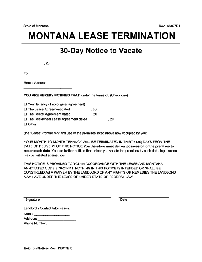 montana 30 day lease termination