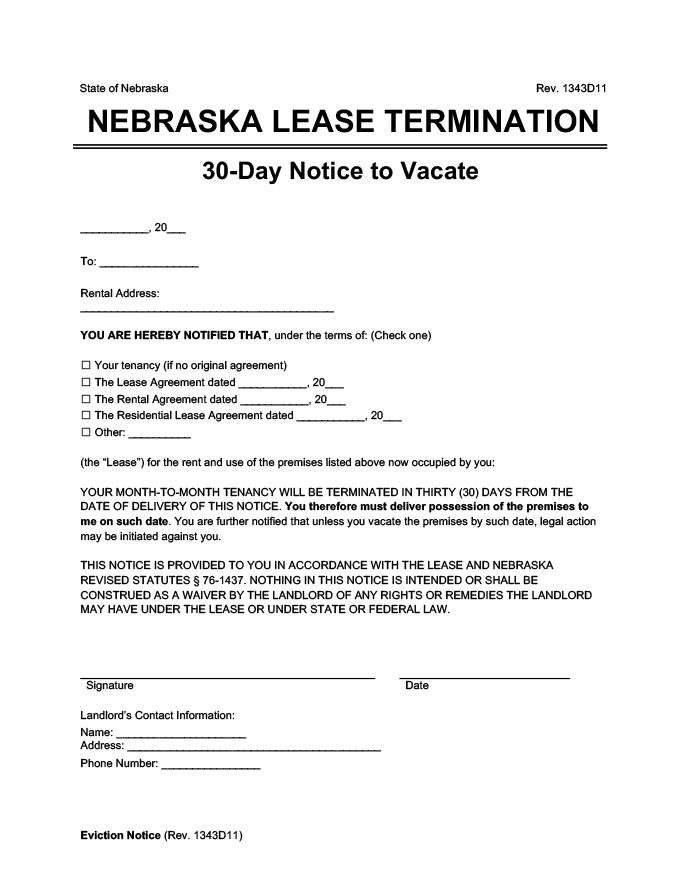 nebraska 30 day lease termination