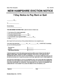 New Hampshire eviction notice 7 day pay rent or quit screenshot