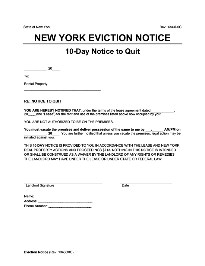 Free New York Eviction Notice Forms PDF Word Templates