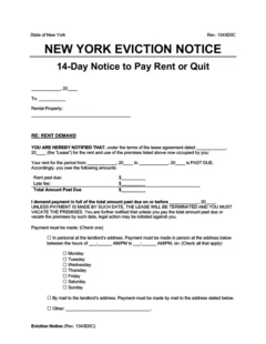 New York eviction notice 14 day pay rent or quit screenshot