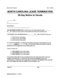 North Carolina 30 day lease termination screenshot