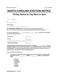 North Carolina eviction notice 10 day pay rent or quit screenshot
