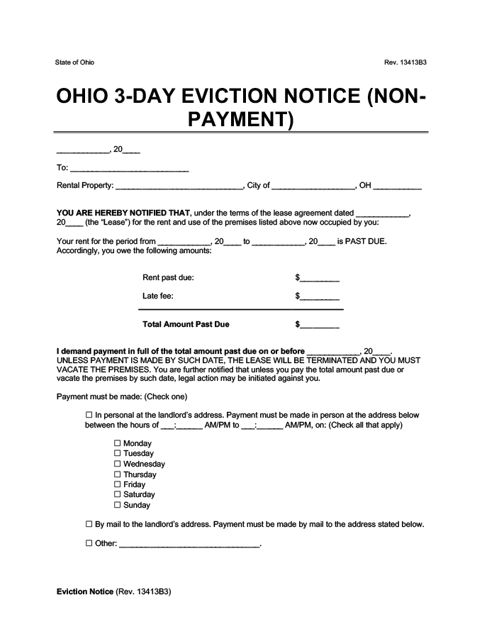 ohio 3 day eviction notice for non payment form