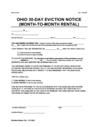 Ohio 30 day eviction notice for month to month rentals form screenshot