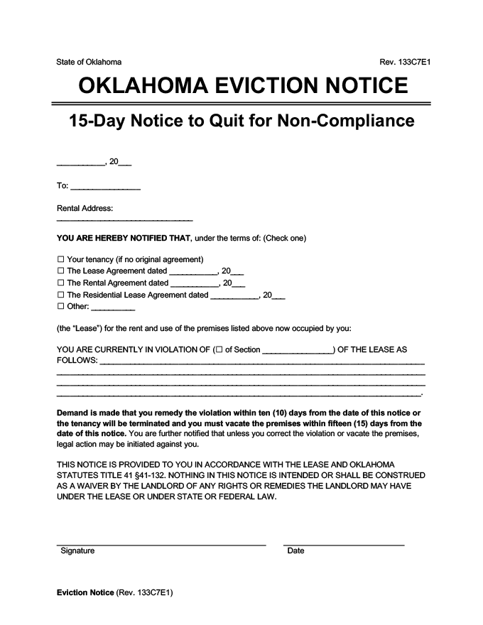 Free Oklahoma Eviction Notice Forms Process Laws Word Pdf Eforms Free Oklahoma Eviction Notice