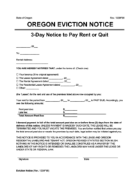 Oregon eviction notice 3 day pay rent or quit screenshot