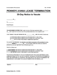 Pennsylvania 30 day lease termination screenshot