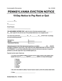 Pennsylvania eviction 10 day notice pay rent or quit screenshot