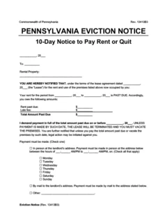 Pennsylvania eviction 10 day notice pay rent or quit screenshot