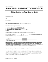 Rhode Island eviction notice 5 day per rent or quit screenshot