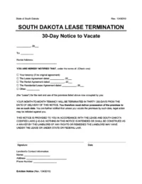 South Dakota 30 day lease termination screenshot