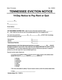 Tennessee eviction notice 14 day pay rent or quit screenshot
