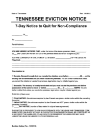 Tennessee eviction notice 7 day comply or quit