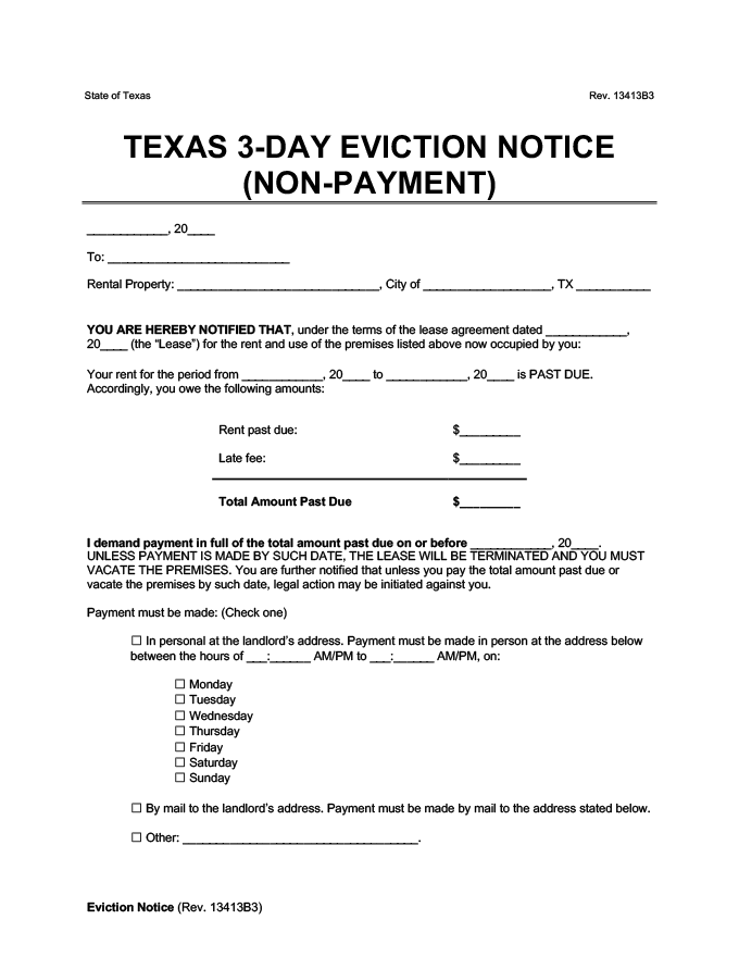30 Days To Vacate Texas Form Download Texas Eviction Notice Forms 