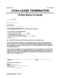 Utah 15 day lease termination screenshot