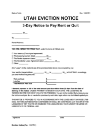 Utah eviction notice 3 day pay rent or quit screenshot