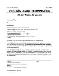 Virginia 30 day lease termination screenshot