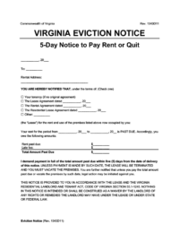 Virginia eviction notice 5 day pay rent or quit screenshot