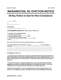 washington dc eviction notice 30 day comply or quit