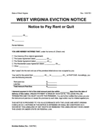 West Virginia eviction notice pay rent or quit screenshot
