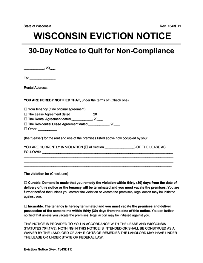 wisconsin eviction notice 30 day comply or quit