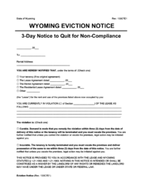 Wyoming eviction notice 3 day comply or quit screenshot