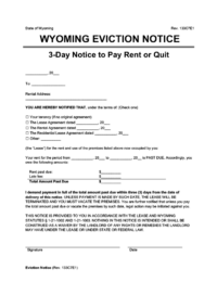 Wyoming eviction notice 3 day pay rent or quit screenshot