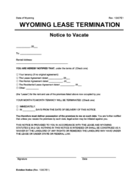 Wyoming lease termination screenshot