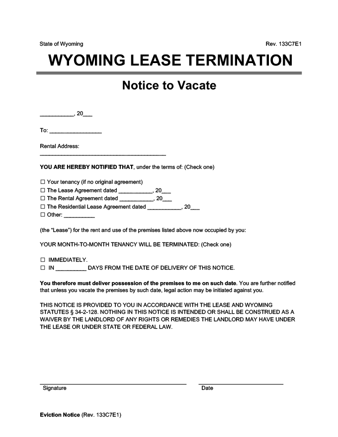 wyoming lease termination