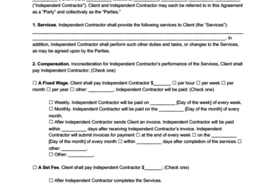 Sample of a freelance contract template for independent contractors