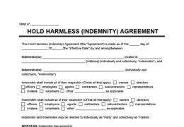 Hold Harmless Agreement Template