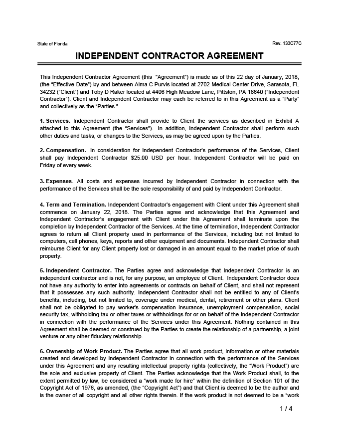 Sample Independent Contractor Agreement
