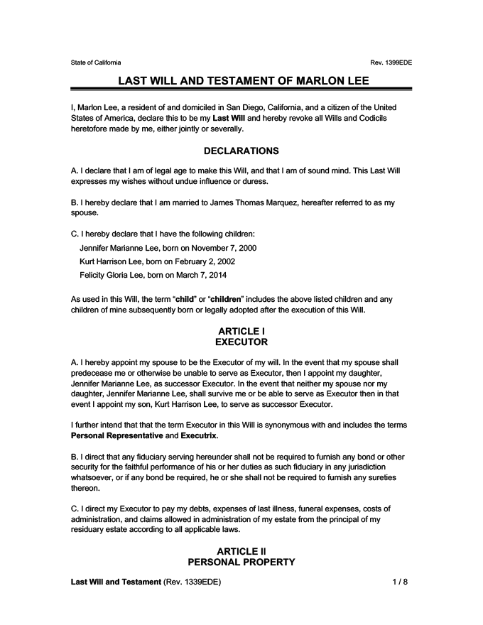 Last Will And Testament Form Free Last Will Template Word Pdf Legal Templates