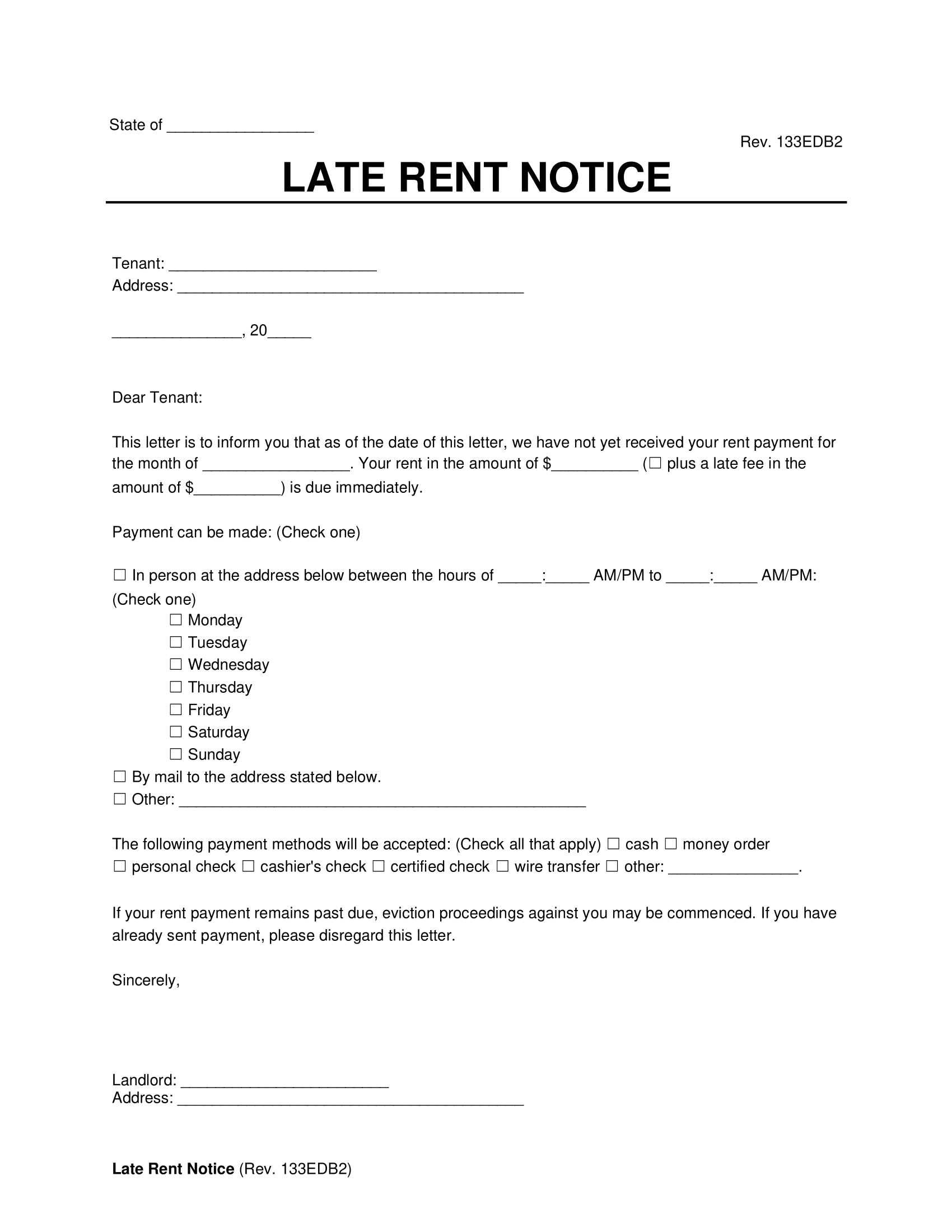 Free Late Rent Notice Template PDF & Word