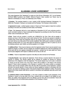 alabama residential leaserental agreement form sample free pdf