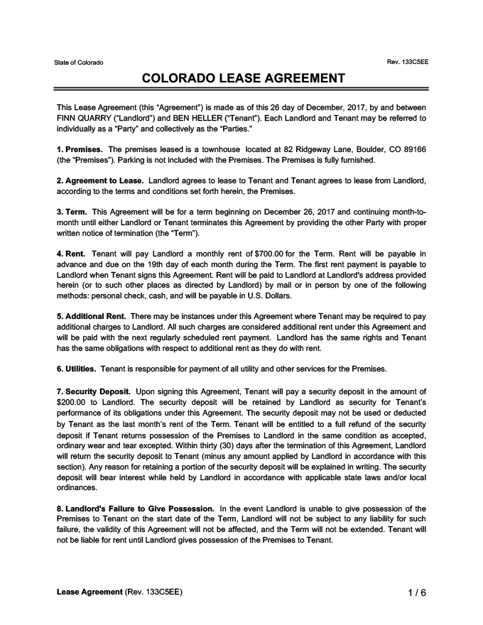 Colorado Lease Agreement Sample