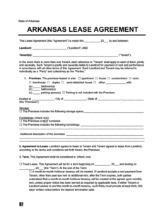 Free Arkansas Residential Lease Agreement Template | PDF & Word