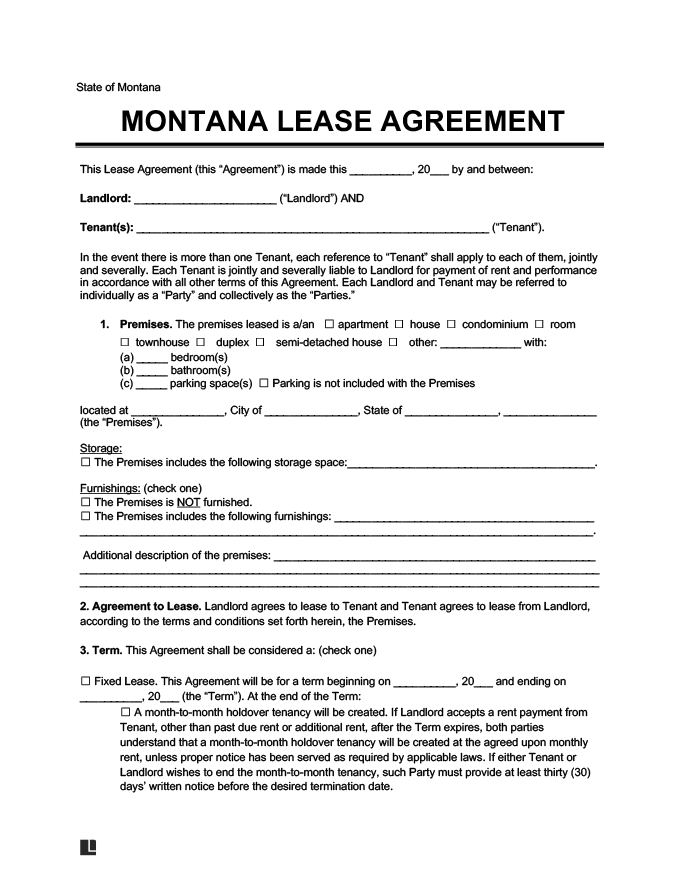 Montana Residential Rental Lease Agreement