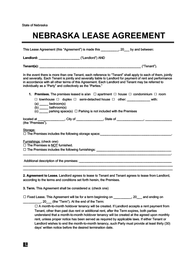 Nebraska Residential Rental Lease Agreement