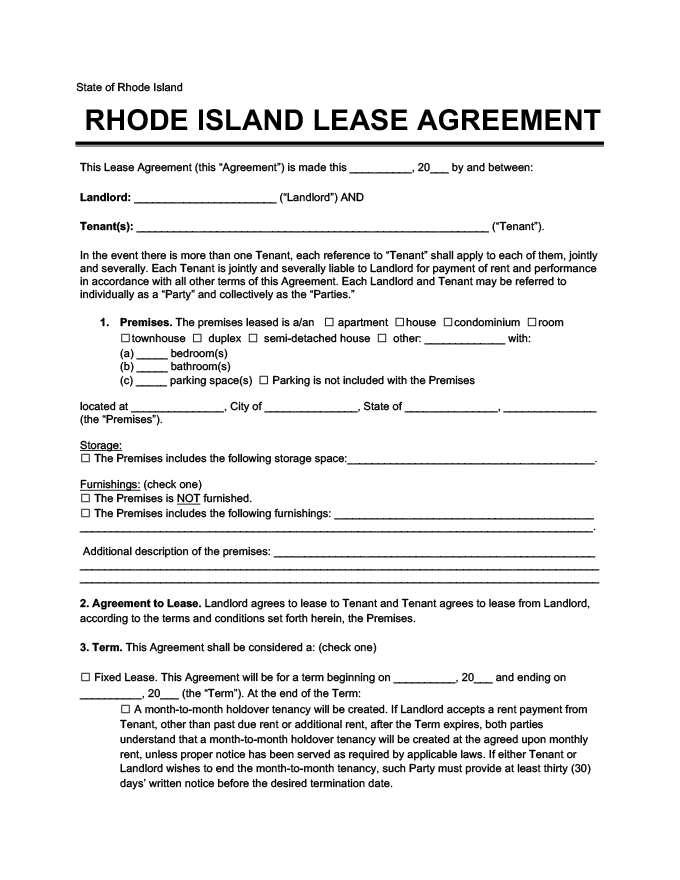 Rhode Island Residential Lease/Rental Agreement | Legal Templates
