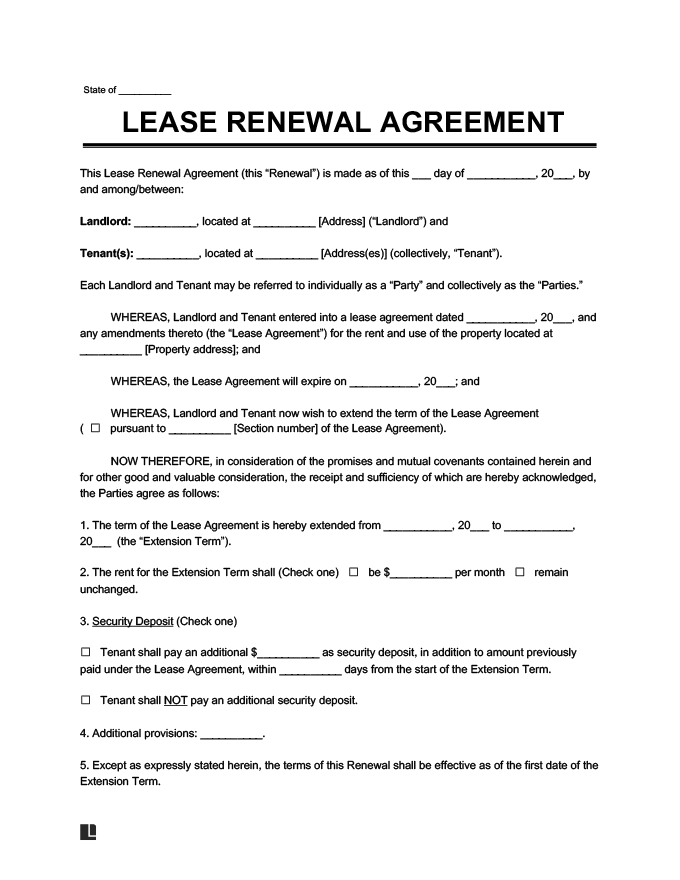 Free Lease Renewal Agreement PDF Word Templates