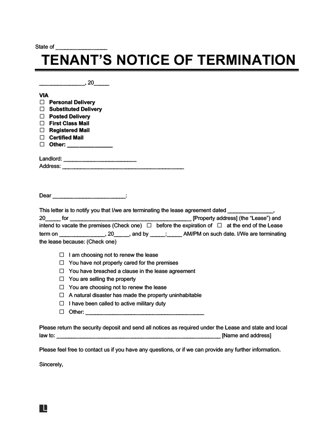 Notice Letter To Landlord from legaltemplates.net