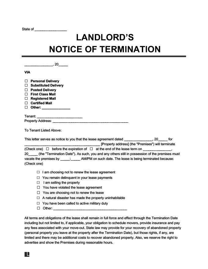 Early Termination Of Lease Agreement Template