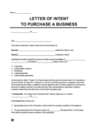 letter of intent template for business purchase