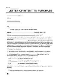 letter of intent template for general property purchase