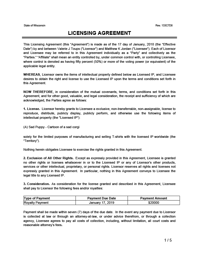 Sample Licensing Agreement