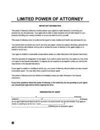 Limited power of attorney form