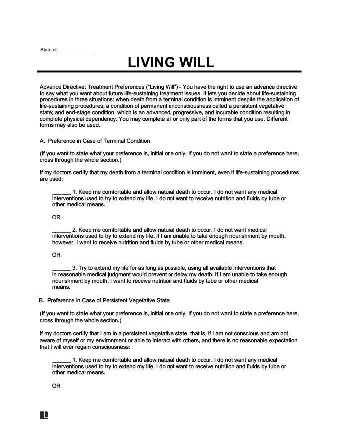 Free Living Will Form Health Care Directive PDF Word