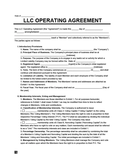 LLC Operating Agreement Template